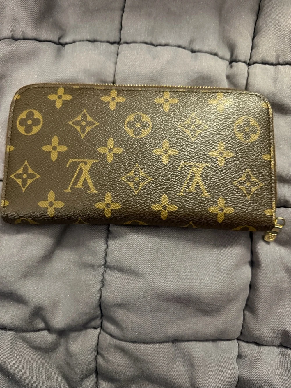 Louis Vuitton Brown Monogram Zip Wallet with Gold Accents